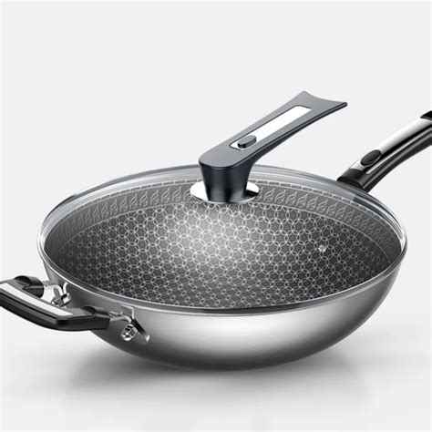 Wok non stick pan 304 stainless steel less smoke multi function ...