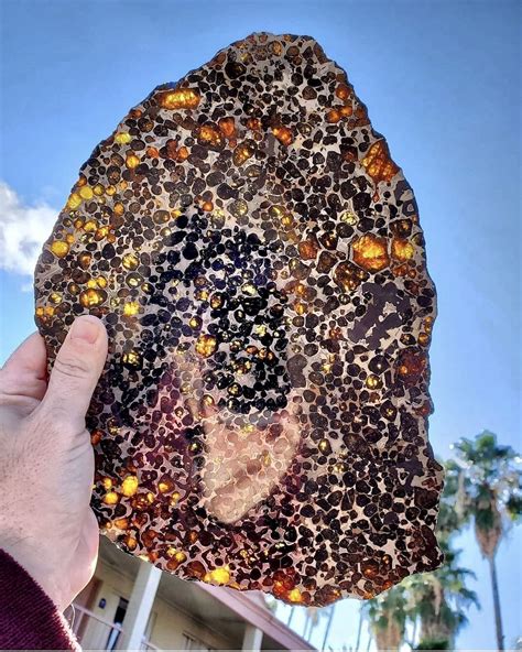 A giant slab of Olivine filled Pallasite Meteorite | Pierre minérale, Minéraux, Pierre