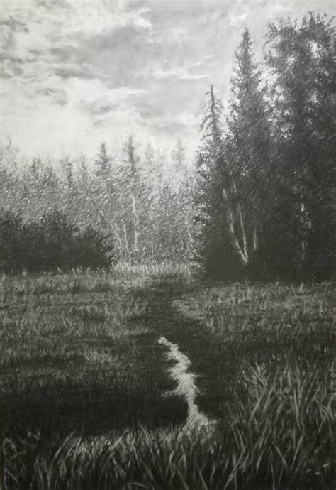 Pencil Landscape Drawing.forest Landscape Graphite Drawing | Etsy