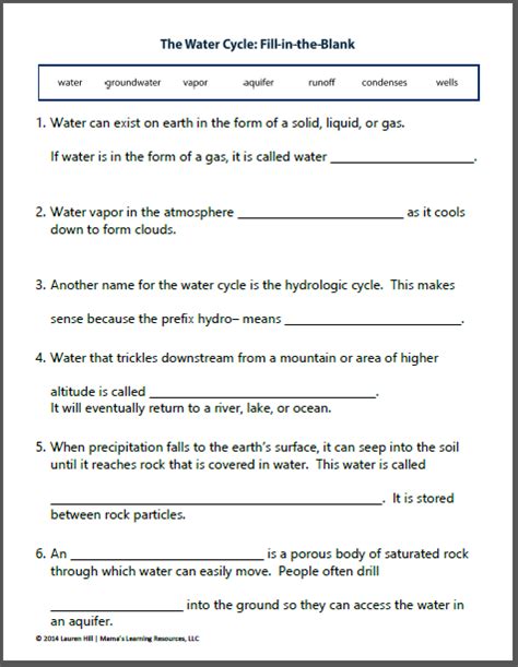 Clouds and The Water Cycle Worksheets - Mamas Learning Corner