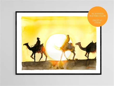 Camel Caravan Printable Watercolor Wall Art. Scanned Watercolor Art of ...