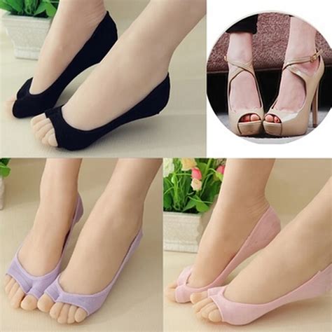 candy color hotsale open toe sock slippers shallow mouth female invisible open toe open toe ...