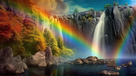 Premium AI Image | A rainbow over a waterfall