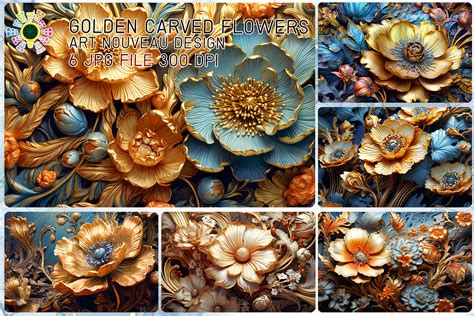 Golden Carved Flowers Art Nouveau Design Graphic by MICON DESIGNS ...