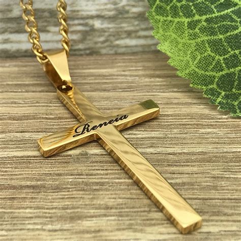 Cross Necklace Yellow Gold Plated Men's Stainless Steel - Etsy