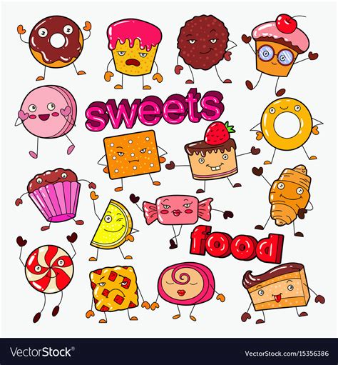 Cute sweet food candy characters doodle Royalty Free Vector