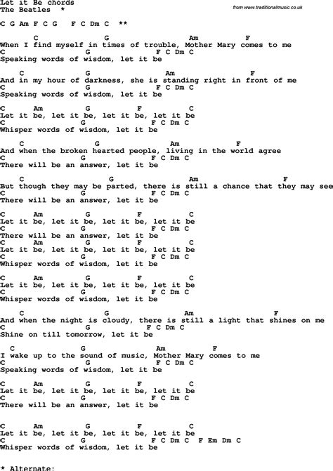 let it be lyrics beatles | Song Lyrics with guitar chords for Let It Be ...