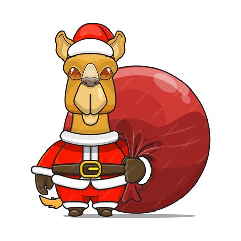 Premium Vector | Cute camel carrying christmas gifts in bundle bag cute santa animal cartoon