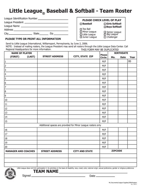 Printable Softball Roster - Printable Word Searches