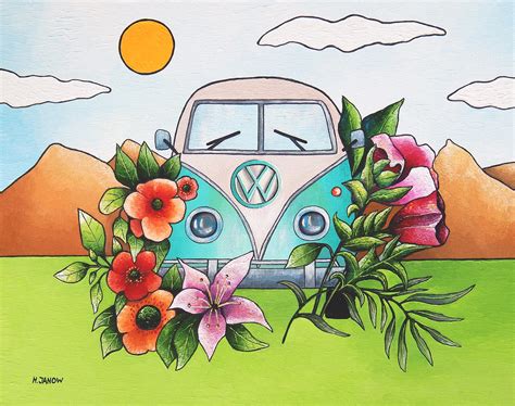 VW Bus with Flowers Original Painting Hippie Van Retro Bus Art, 60s Decor - a photo on Flickriver