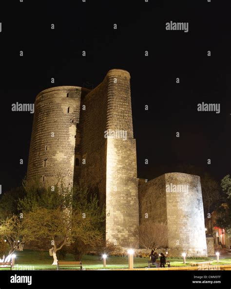 Azerbaijan Baku maiden tower at night Stock Photo - Alamy