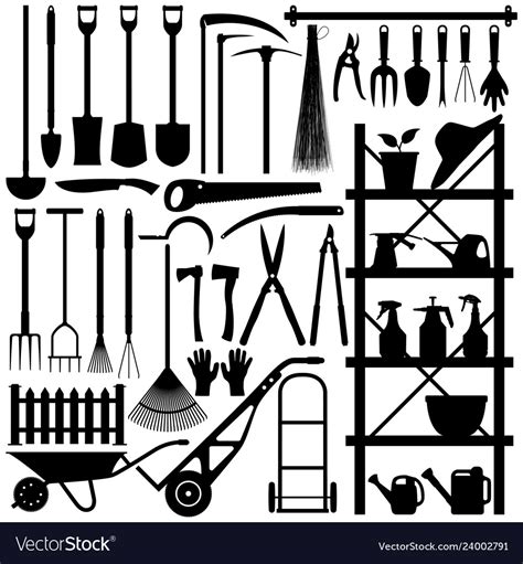 Gardening tools silhouette a large set of Vector Image