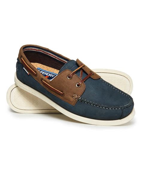 Men’s - Leather Deck Shoes in Brown/navy Milled Nubuck | Superdry