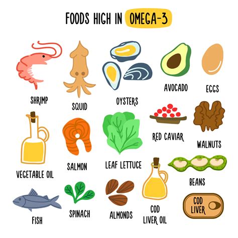 Foods High in OMEGA 3. Vector illustration with healthy foods rich in ...