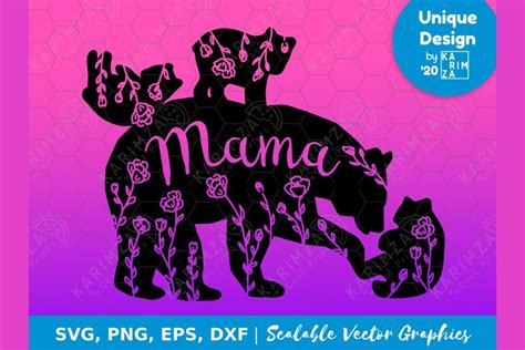 Mama Bear SVG Floral, MAMA BEAR with 3 cubs svg