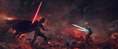 Darth Vader vs Ahsoka (Guillem H. Pongiluppi) | 3440 x 1440 : r ...