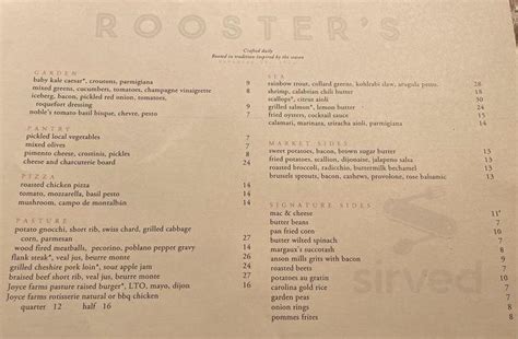 Rooster's Wood-fired Kitchen - Uptown menu in Charlotte, North Carolina ...