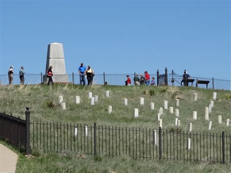 Little Bighorn Battlefield National Monument, Montana . Custer's grave site is the tall stone at ...