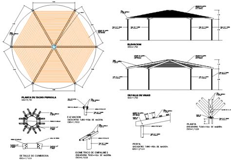 Gazebo construction working drawing in dwg file. Detail drawing of ...