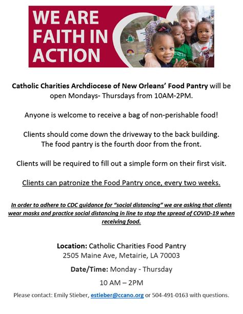 Catholic Charities' Food Pantry will be open Mondays-Thursdays