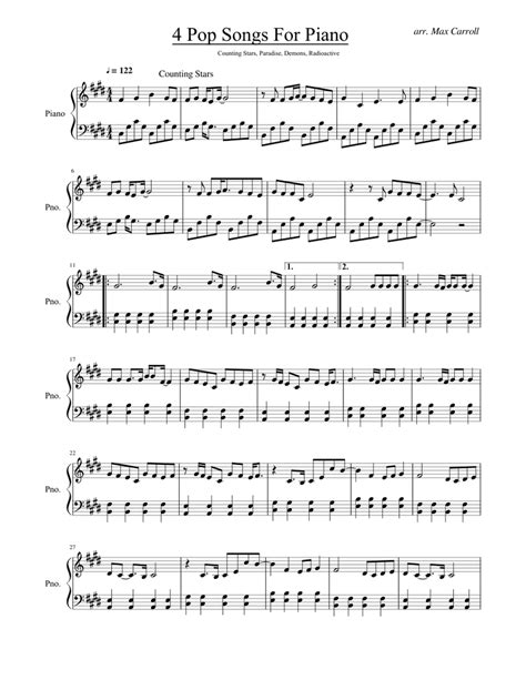 4 Pop Songs For Piano Sheet music for Piano (Solo) | Musescore.com