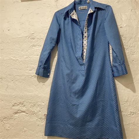 Lanvin Women's Blue and White Dress | Depop