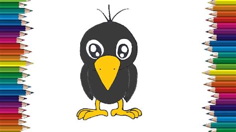 How to draw a crow cute and easy - Cartoon crow drawing and coloring ...