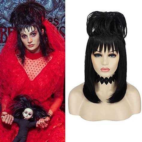 Mildiso Lydia Deetz Wig with Necklace Black Wigs for Beetlejuice Lydia Deetz Costume Cute Hair ...