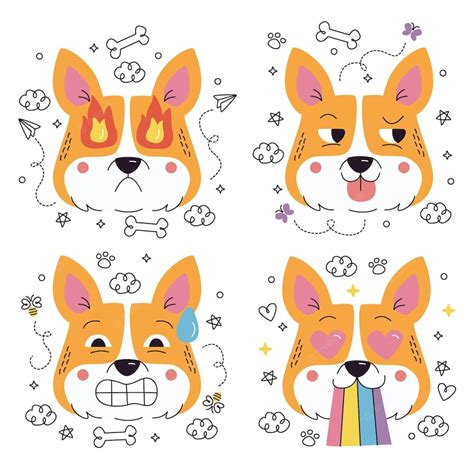 Free Vector | Doodle hand drawn dog emoticons stickers collection