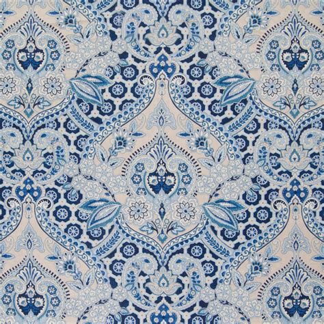 Ocean Blue Paisley Medallion Floral Cotton Print Upholstery Fabric - Mediterranean - Upholstery ...