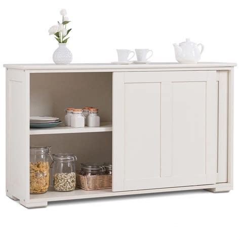 Kitchen Storage Cupboard Cabinet with Sliding Door-White #kitchencabinetdesign | White storage ...