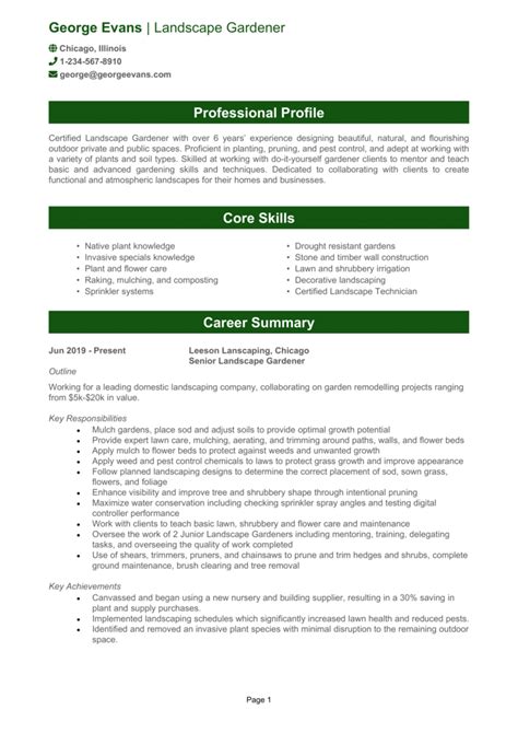 Landscaping resume example + guide and resume template