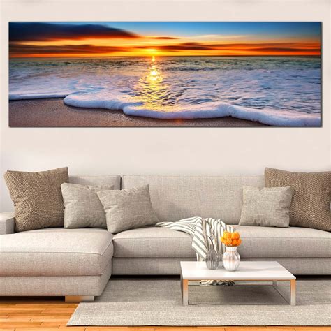 Ocean Beaches Canvas Wall Art, Beautiful Blue Beach Wave Sand Panorami ...