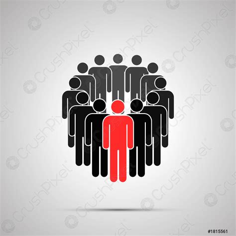 Circle of people silhouette with red leader, simple black icon - stock ...