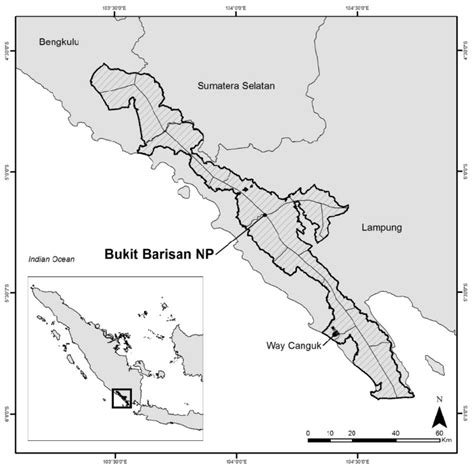 Map of location of the study site at the Bukit Barisan Selatan National... | Download Scientific ...