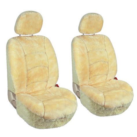 Leader Accessories 2 Sheepskin Seat Covers for Car Truck SUV Front Seat with Headrest Cover ...