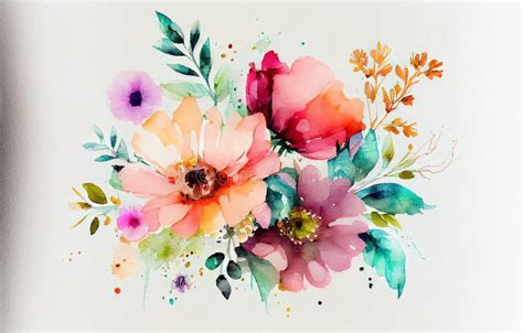 Watercolor Illustration of Flowers Stock Illustration - Illustration of decorative, birthday ...