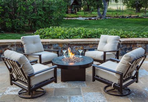 Oriflamme Gas Fire Table with Outdoor Furniture - Rustic - Patio ...