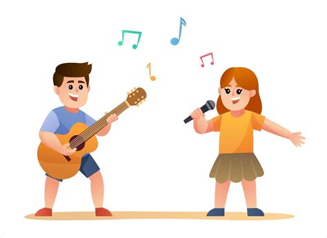 Cute boy playing guitar and girl singing cartoon 6461755 Vector Art at Vecteezy