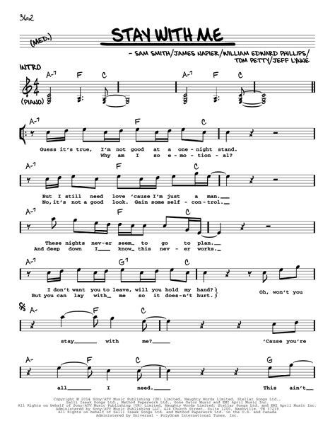 Stay With Me by Sam Smith Sheet Music for Real Book – Melody, Lyrics & Chords at Sheet Music Direct