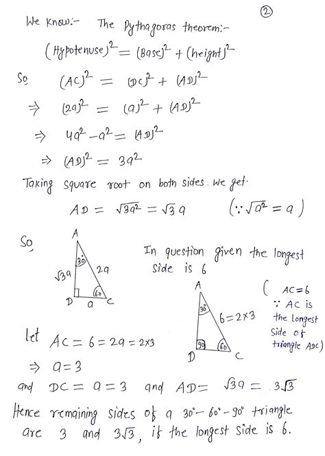 [Solved] . 2. Find the remaining sides of a 30- 60- 90 triangle if the... | Course Hero