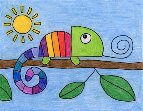 Easy How to Draw a Chameleon Tutorial Video and Chameleon Coloring Page | Drawing pictures for ...