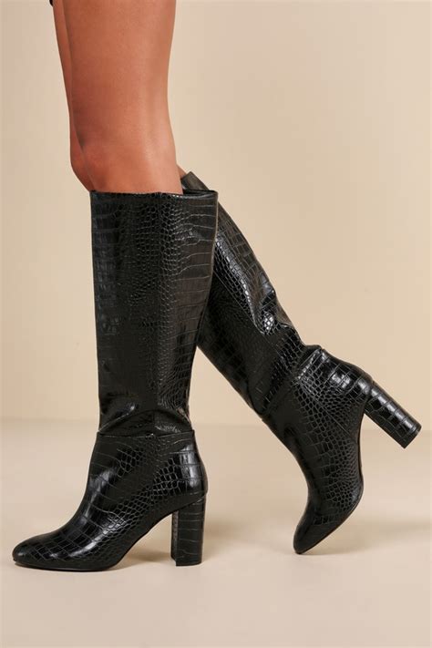 Chinese Laundry Krafty - Black Croc-Embossed Boots - Tall Boots - Lulus