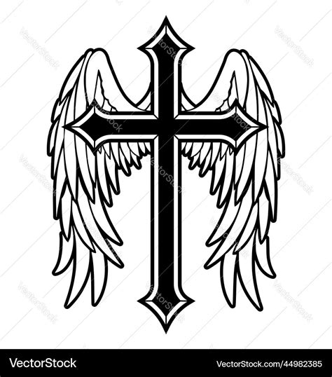 Beautiful christian cross with folded angel wings Vector Image