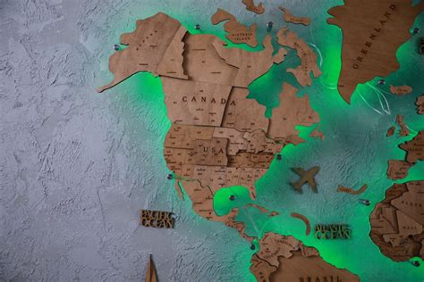3D Wooden World Map Backlit LED | Handmade decorations, Wooden map, World map
