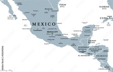 Mesoamerica, gray political map. Historical region and cultural area in ...