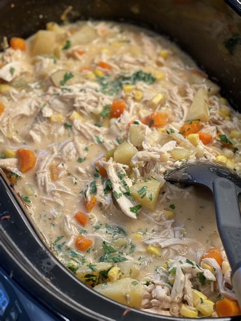 Slow Cooker Creamy Chicken and Corn Soup - Sweet Savory and Steph