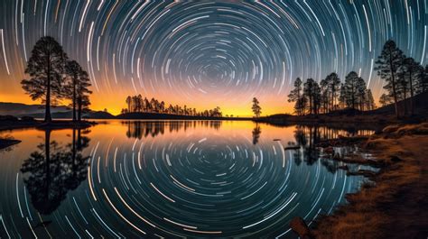 A pristine lake reflecting a night sky full of stars, long exposure ...