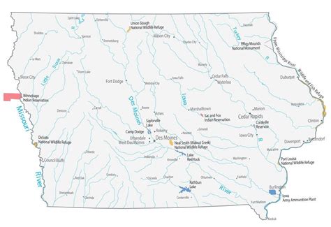 Iowa State Map - Places and Landmarks - GIS Geography