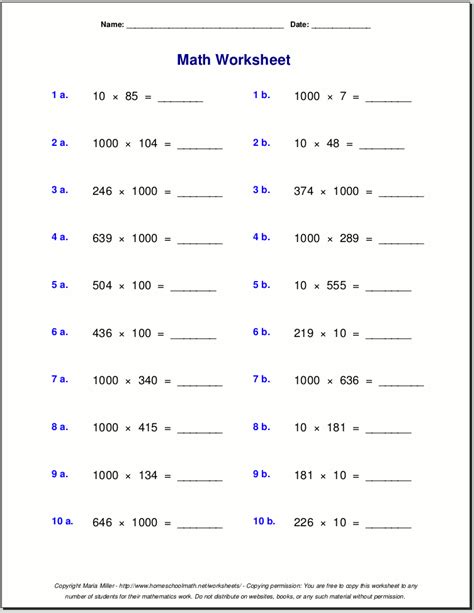 Multiplication Of 10 100 And 1000 Worksheets